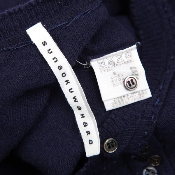 スナオクワハラsunao kuwahara カシミヤ混紡メニーボタンラウンドカラーニットカーディガン 紺M K-130993_014