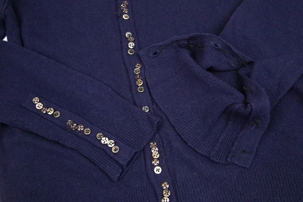 スナオクワハラsunao kuwahara カシミヤ混紡メニーボタンラウンドカラーニットカーディガン 紺M K-130993_007