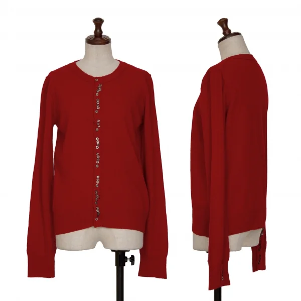 スナオクワハラsunao kuwahara ウールカシミヤ混ランダムボタンニットカーディガン 赤M K-131031_001