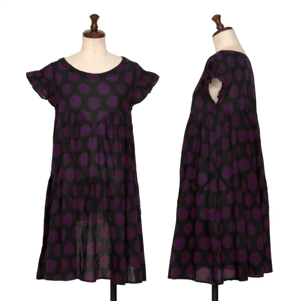 スナオクワハラsunao kuwahara コットンドット袖フリル半袖チュニック 黒紫M K-131039_001
