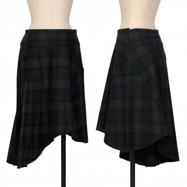 sunaokuwahara Flannel Black Watch Asymmetric Skirt Green,Navy S K-131046_001