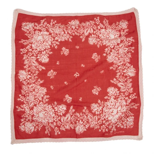 45R Lace Design Floral Printed Handkerchief Red  K-131101_001