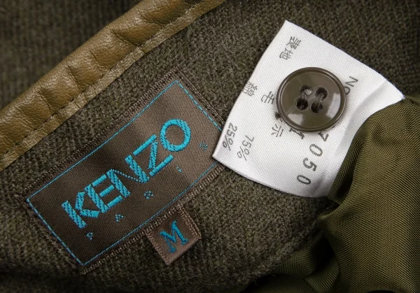 ケンゾーKENZO ウールコットンレザーパイピングスカート カーキM K-131111_016