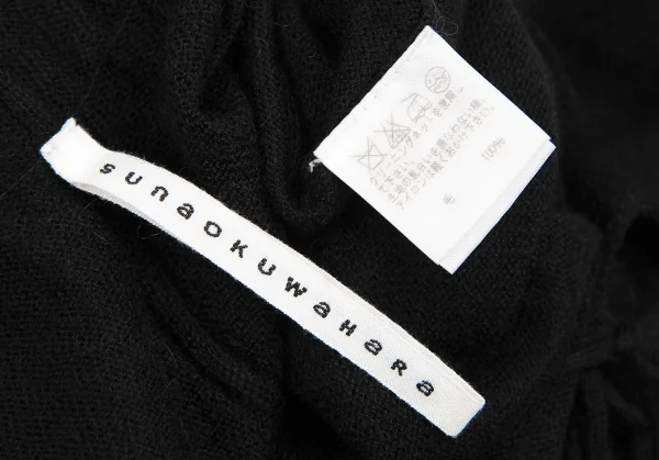スナオクワハラsunao kuwahara ウールフロントレースVネックフレンチスリーブニットトップス 黒M K-131178_013