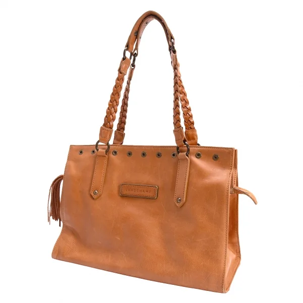 ケイトモスフォーロンシャンkate moss for LONGCHAMP レザーロゴプレートハンドバッグ キャメル K-131287_001