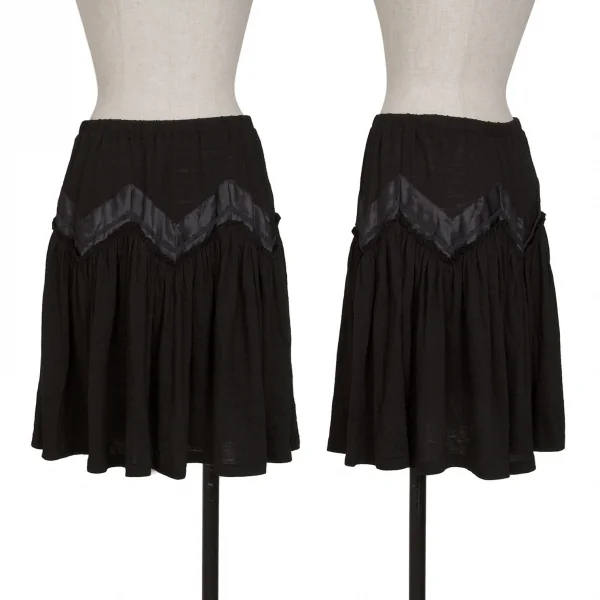 スナオクワハラsunao kuwahara ウールサテンレース切替ミニスカート 黒M K-131288_001