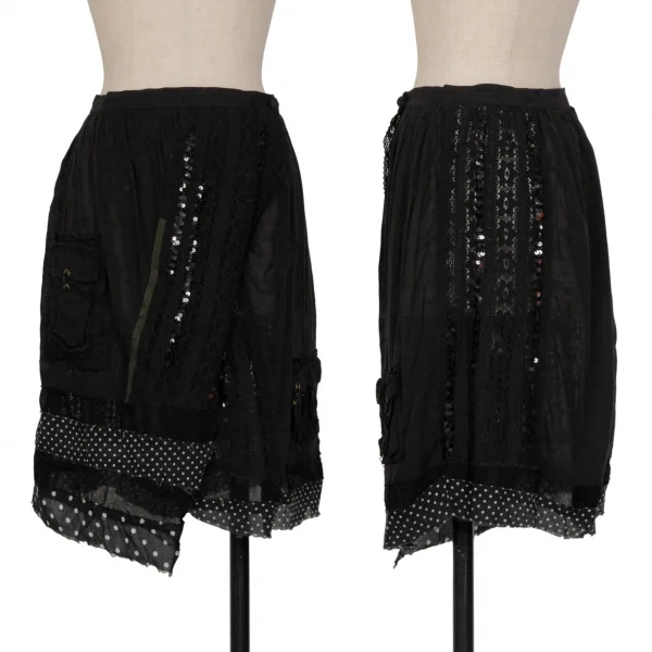 sunaokuwahara Cotton Lace Sequin Embellished Chiffon Skirt Black M K-131296_001