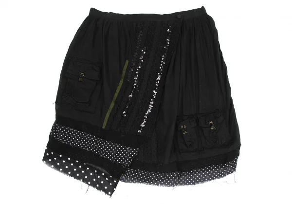 sunaokuwahara Cotton Lace Sequin Embellished Chiffon Skirt K-131296_002
