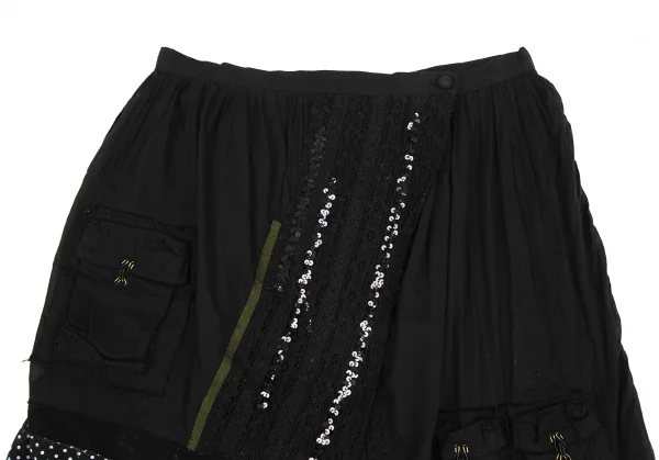 sunaokuwahara Cotton Lace Sequin Embellished Chiffon Skirt K-131296_003