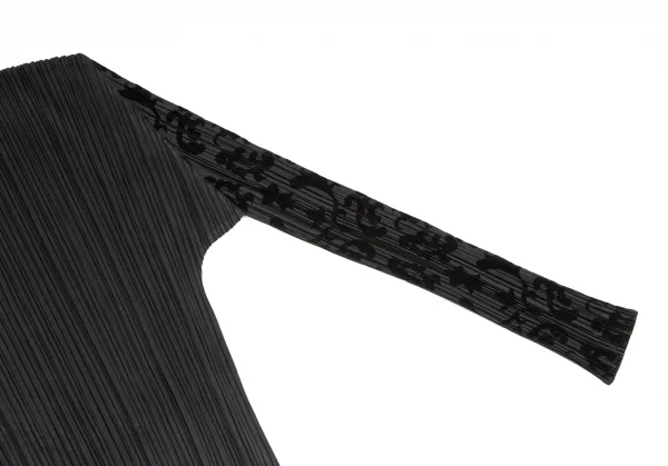 プリーツプリーズPLEATS PLEASE フロッキープリントハイネックスキッパーカットソー 黒3 K-131472_011