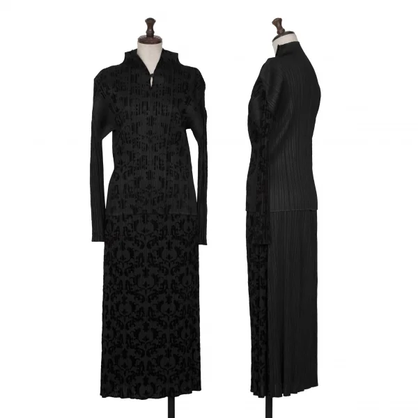 プリーツプリーズPLEATS PLEASE フロッキープリントハイネックスキッパーカットソー 黒3 K-131472_014