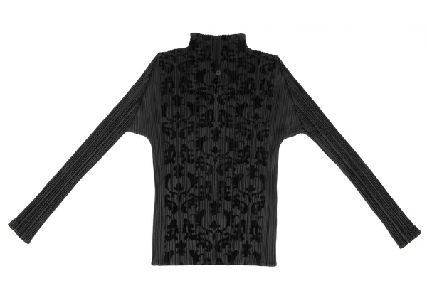 プリーツプリーズPLEATS PLEASE フロッキープリントハイネックスキッパーカットソー 黒3 K-131472_002