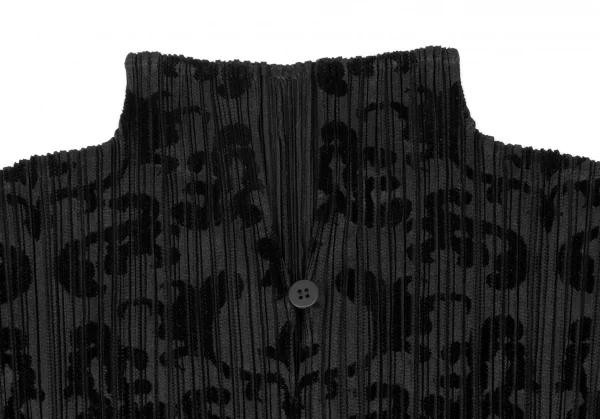 プリーツプリーズPLEATS PLEASE フロッキープリントハイネックスキッパーカットソー 黒3 K-131472_003