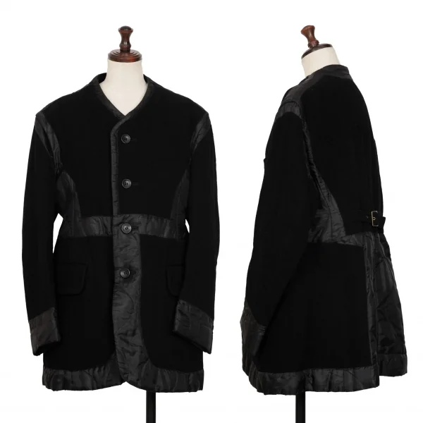 イッセイミヤケISSEY MIYAKEウールモッサペーストデザインライナージャケット 黒M K-131556_001