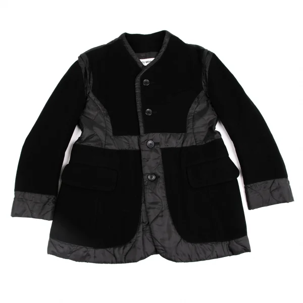 イッセイミヤケISSEY MIYAKEウールモッサペーストデザインライナージャケット 黒M K-131556_002