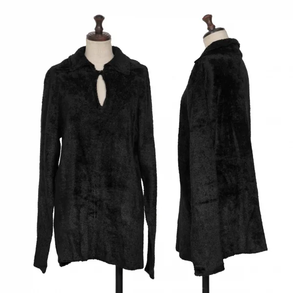 Yohji Yamamoto FEMME Nylon Pile Double Collar Knit Shirt Black M K-131564_001