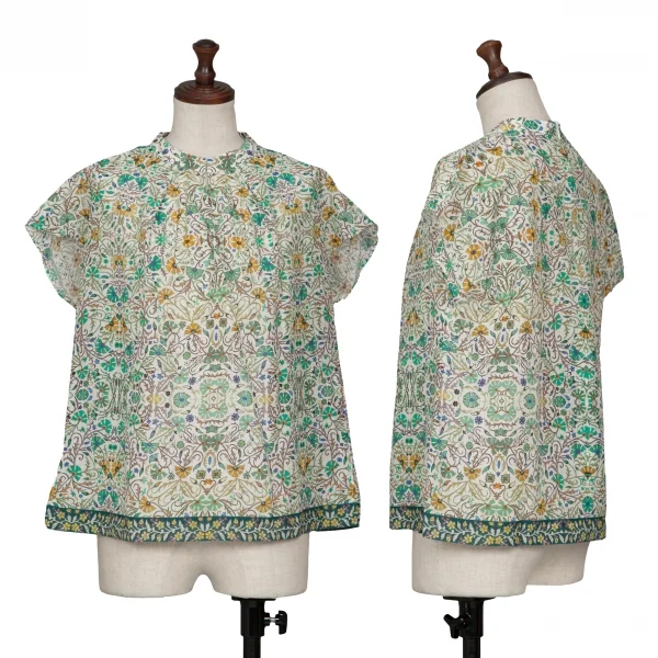 MACKINTOSH Silk Blend Cotton Floral Collarless T Shirt Green 38 K-131575_001