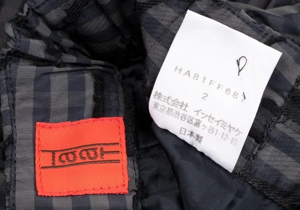 イッセイミヤケ ハートISSEY MIYAKE HaaT コットンポリ総柄フリンジ刺繍ギンガムチェックワイドパンツ カーキ紺黒2 K-131591_011