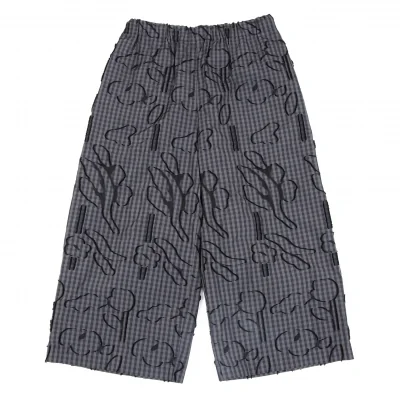 ISSEY MIYAKE HaaT Cotton Poly Fringe Embroidery Checker Wide Pants
