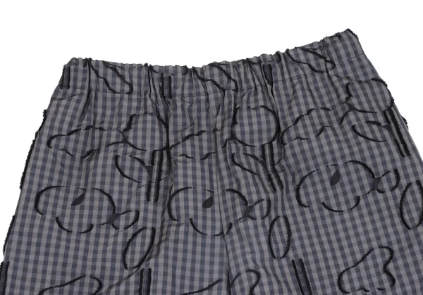 イッセイミヤケ ハートISSEY MIYAKE HaaT コットンポリ総柄フリンジ刺繍ギンガムチェックワイドパンツ カーキ紺黒2 K-131591_003