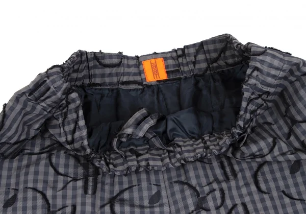 イッセイミヤケ ハートISSEY MIYAKE HaaT コットンポリ総柄フリンジ刺繍ギンガムチェックワイドパンツ カーキ紺黒2 K-131591_004