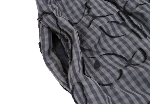 イッセイミヤケ ハートISSEY MIYAKE HaaT コットンポリ総柄フリンジ刺繍ギンガムチェックワイドパンツ カーキ紺黒2 K-131591_005