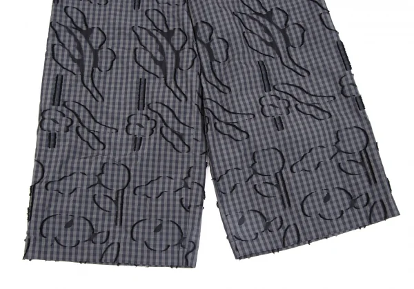 イッセイミヤケ ハートISSEY MIYAKE HaaT コットンポリ総柄フリンジ刺繍ギンガムチェックワイドパンツ カーキ紺黒2 K-131591_006