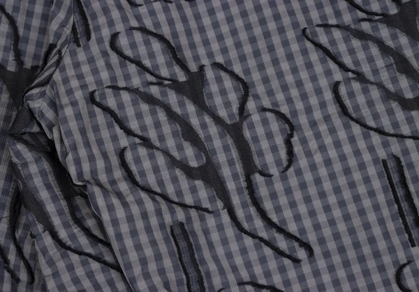 イッセイミヤケ ハートISSEY MIYAKE HaaT コットンポリ総柄フリンジ刺繍ギンガムチェックワイドパンツ カーキ紺黒2 K-131591_009