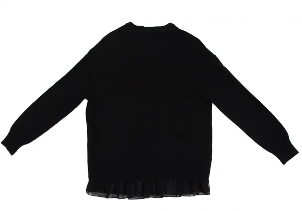 スナオクワハラsunao kuwahara ウール裾ドットチュール切替ニットカーディガン 黒M K-131685_010