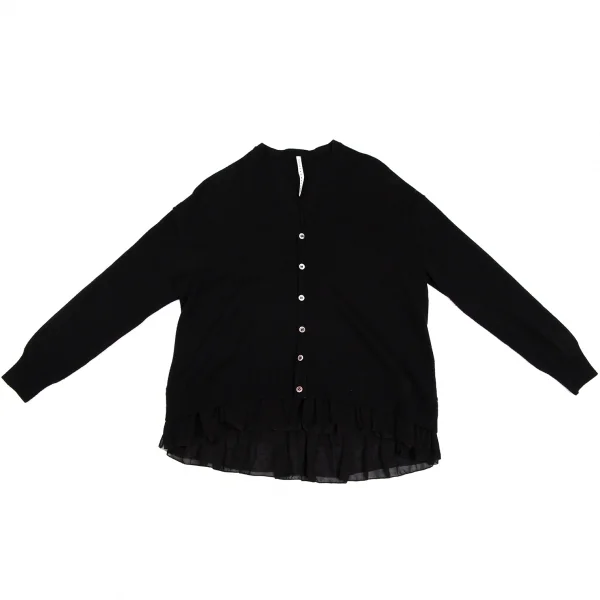 スナオクワハラsunao kuwahara ウール裾ドットチュール切替ニットカーディガン 黒M K-131685_002