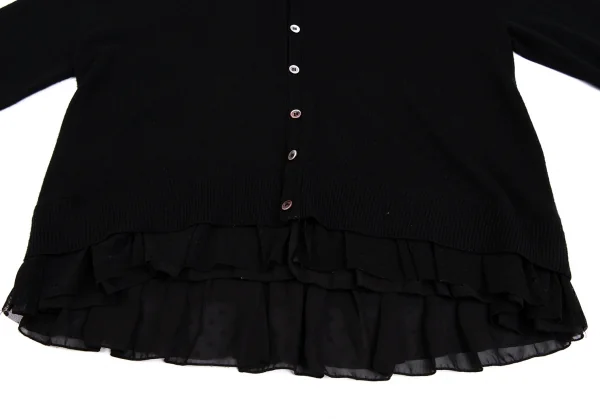 スナオクワハラsunao kuwahara ウール裾ドットチュール切替ニットカーディガン 黒M K-131685_007
