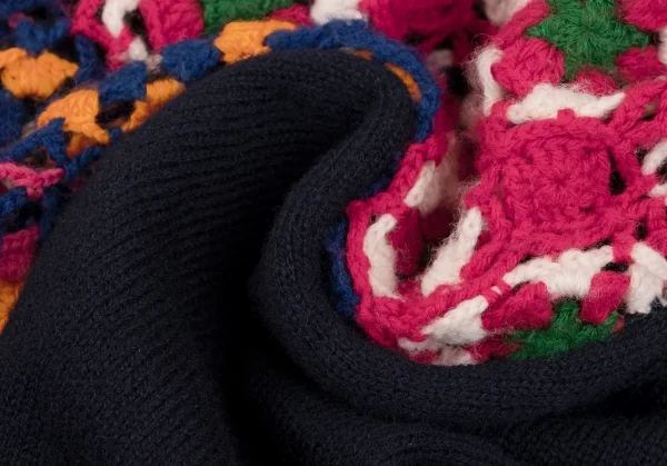 コムデギャルソン オムドゥCOMME des GARCONS HOMME DEUX フラワー編み込みニットカーディガン 紺マルチM K-131708_011