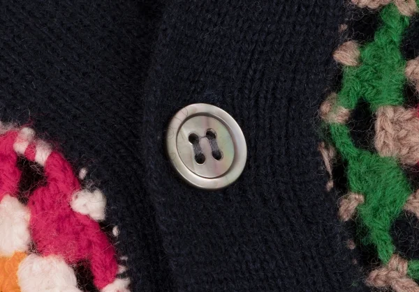 コムデギャルソン オムドゥCOMME des GARCONS HOMME DEUX フラワー編み込みニットカーディガン 紺マルチM K-131708_003