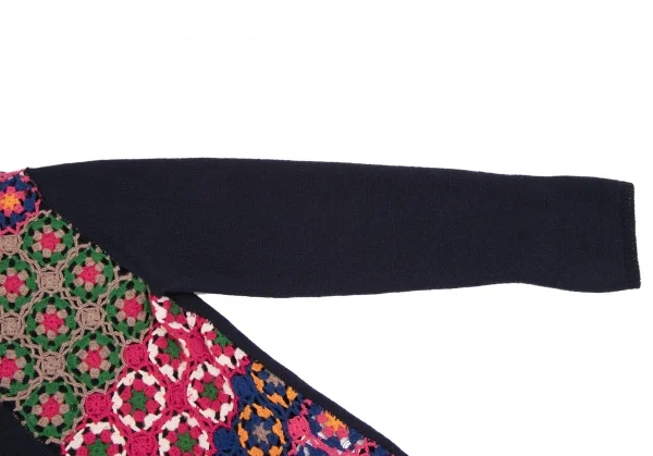 コムデギャルソン オムドゥCOMME des GARCONS HOMME DEUX フラワー編み込みニットカーディガン 紺マルチM K-131708_004