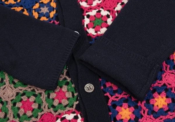 コムデギャルソン オムドゥCOMME des GARCONS HOMME DEUX フラワー編み込みニットカーディガン 紺マルチM K-131708_005