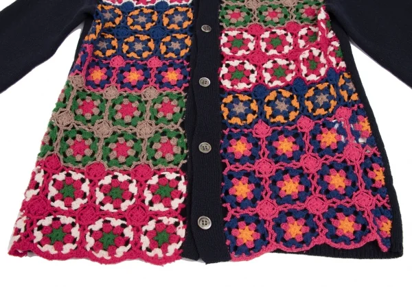 コムデギャルソン オムドゥCOMME des GARCONS HOMME DEUX フラワー編み込みニットカーディガン 紺マルチM K-131708_006