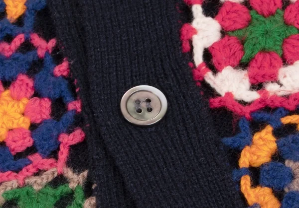 コムデギャルソン オムドゥCOMME des GARCONS HOMME DEUX フラワー編み込みニットカーディガン 紺マルチM K-131708_007