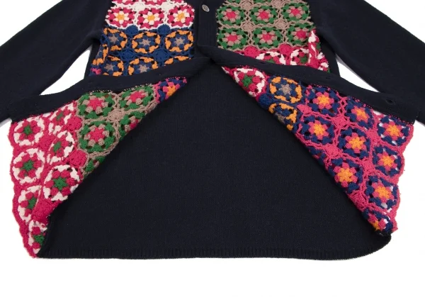 コムデギャルソン オムドゥCOMME des GARCONS HOMME DEUX フラワー編み込みニットカーディガン 紺マルチM K-131708_008