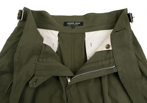 コムデギャルソン オムドゥCOMME des GARCONS HOMME DEUX サイドベルトツータックハーフパンツ カーキM K-131709_007