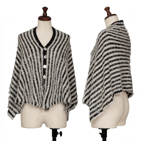 sunaokuwahara Mohair Blend Stripe Cape Cardigan White,Black S-M K-131724_001