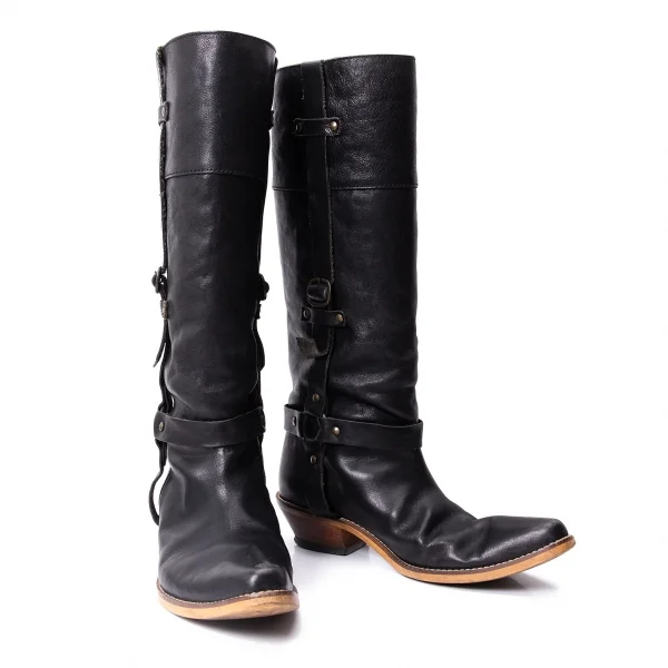 sunaokuwahara Ring Belt Leather Long Boots Black S (US About 6.5)  K-131995_001