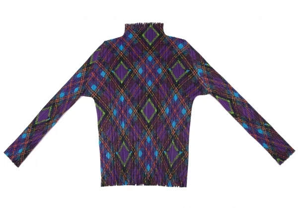 PLEATS PLEASE Argyle Print Fringe T Shirt K-132096_009