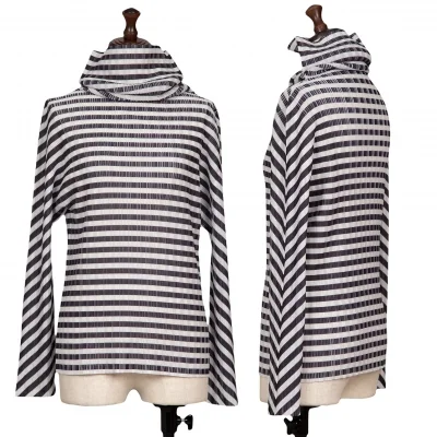 PLEATS PLEASE Striped Print Pleated Turtleneck T-Shirt
