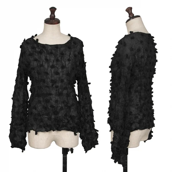 Unbranded Wrinkle Pleats Decoration T Shirt Black S-M K-132098_001