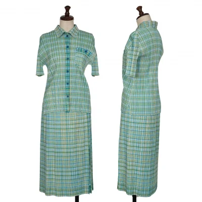PLEATS PLEASE Check Printed Short Sleeves Shirt & Skirt