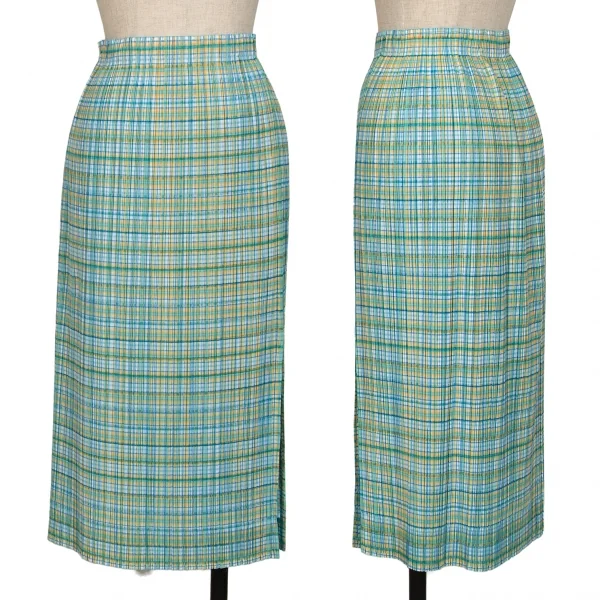 PLEATS PLEASE Check Printed Short Sleeves Shirt & Skirt K-132130_012