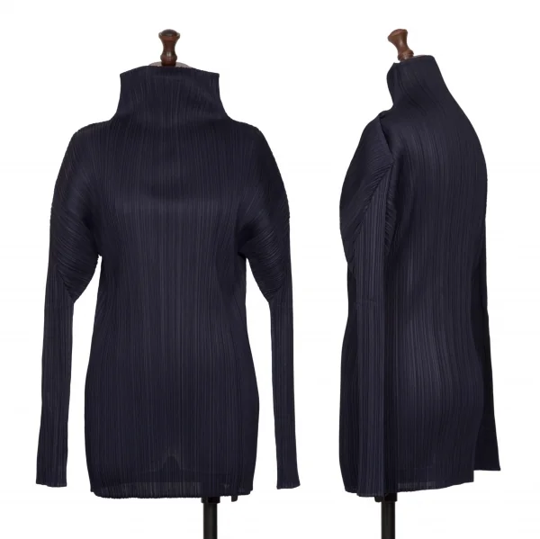 PLEATS PLEASE Pleated Turtle Neck T Shirt Navy 4 K-132161_001