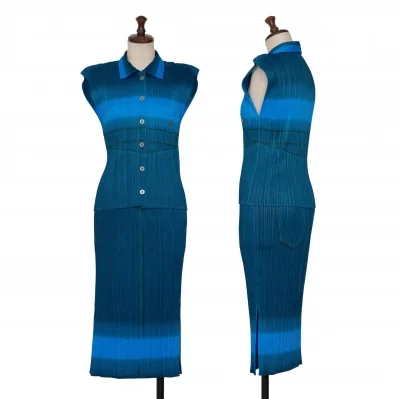 PLEATS PLEASE Denim Print Gradation Sleeveless Shirt & Skirt