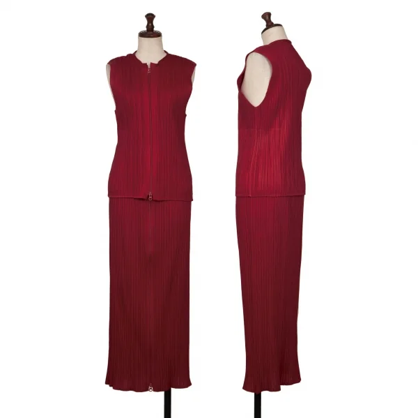 プリーツプリーズPLEATS PLEASE ダブルジッププリーツスカート 赤1 K-132223_018