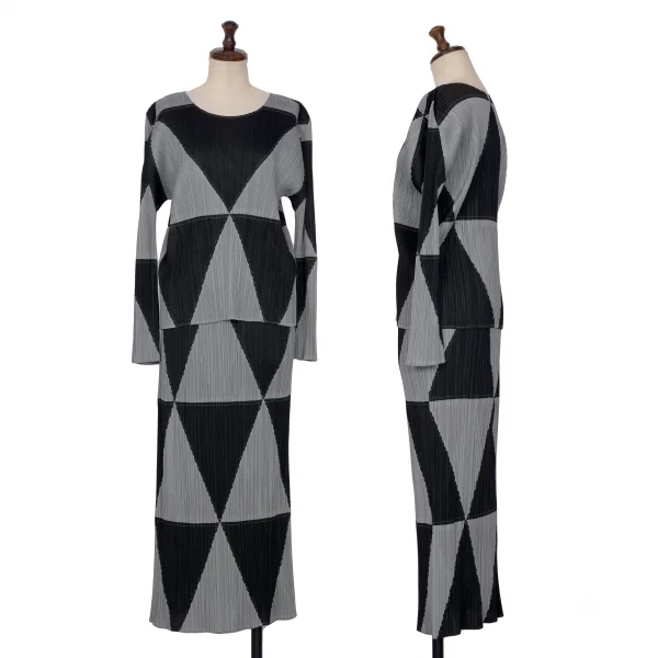 PLEATS PLEASE Geometric Switching T Shirt & Skirt Black,Grey 3 5 K-132227_001